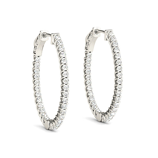 3.25 ctw Round Diamond Hoop Earrings Inside-Out Oval Shape