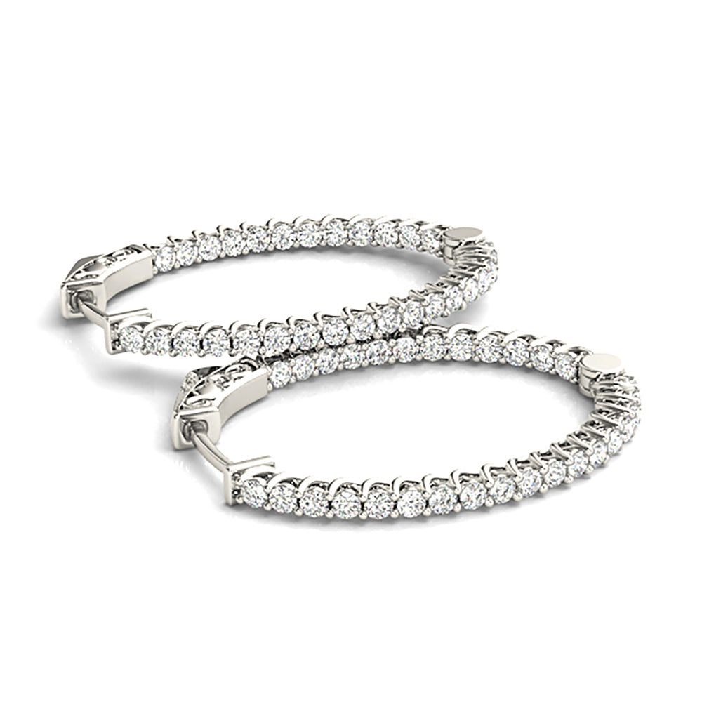 3.25 ctw Round Diamond Hoop Earrings Inside-Out Oval Shape - 14K Yellow Gold - E-F Color VS1-VS2 Clarity