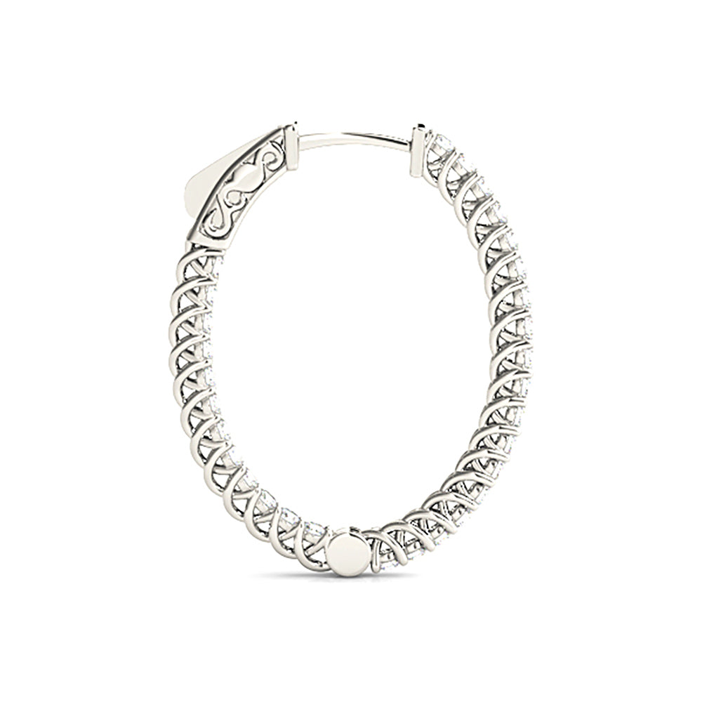 3.25 ctw Round Diamond Hoop Earrings Inside-Out Oval Shape - 14K White Gold - G-H Color SI1-SI2 Clarity