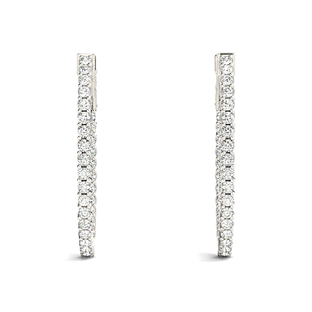 3.25 ctw Round Diamond Hoop Earrings Inside-Out Oval Shape - 14K Yellow Gold - G-H Color SI1-SI2 Clarity