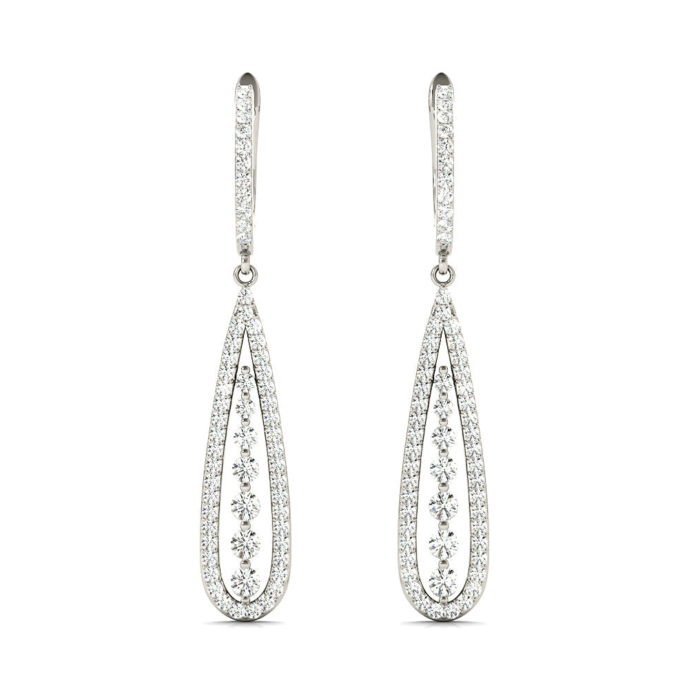 0.75 ctw Diamond Modern Tear Drop Shape Earrings - 18K White Gold