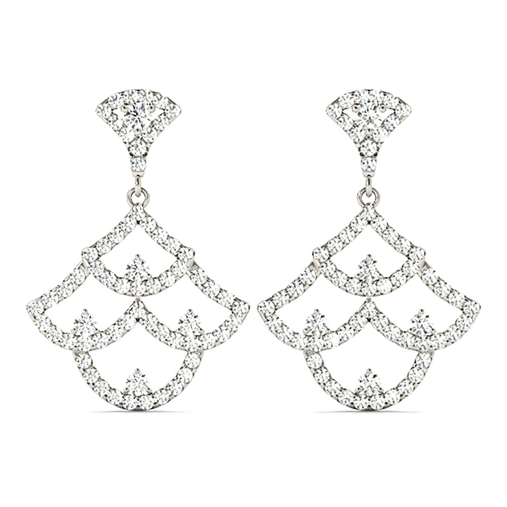 1.00 ctw Diamond Drop Earrings Modern Cocktail Style - 18K White Gold