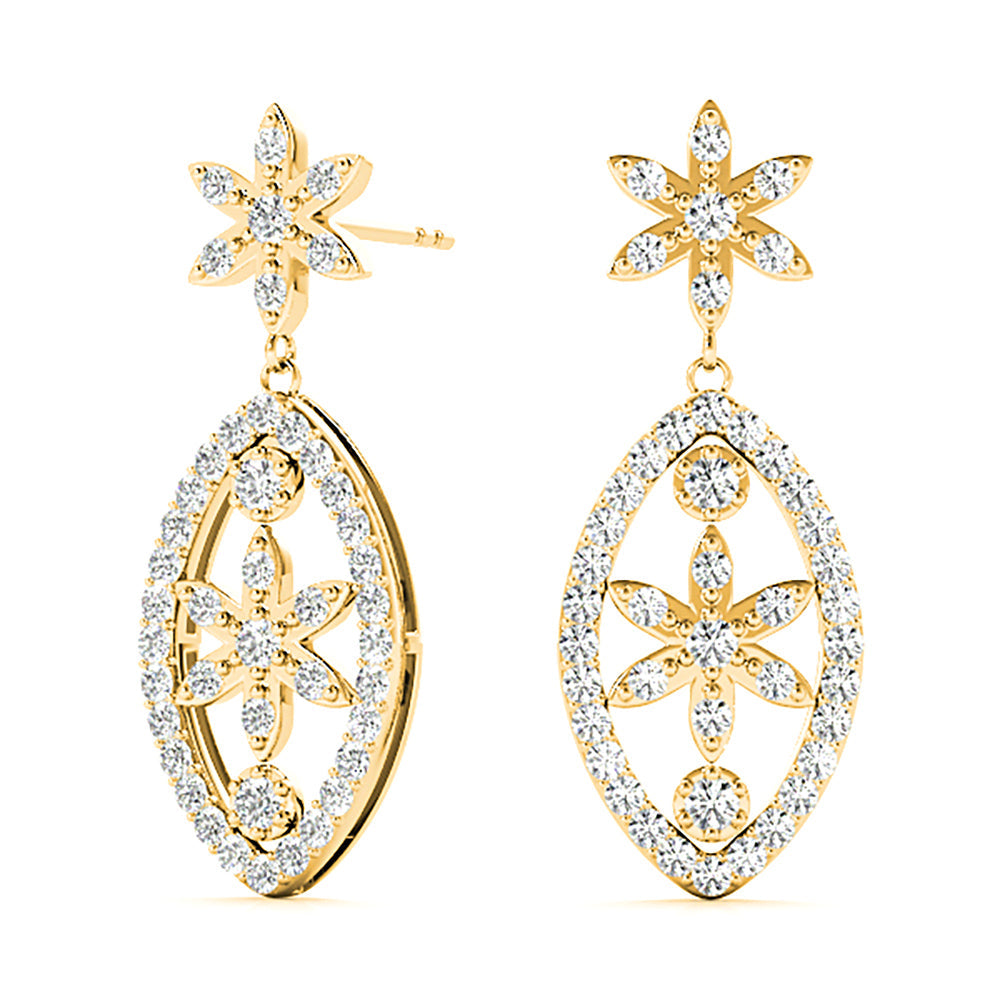 0.50 ctw Diamond Drop Flower Earrings - 18K Rose Gold