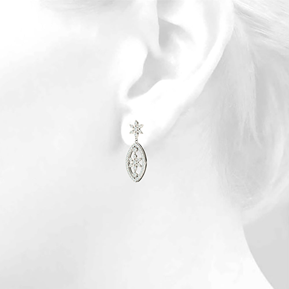 0.50 ctw Diamond Drop Flower Earrings - 14K Yellow Gold