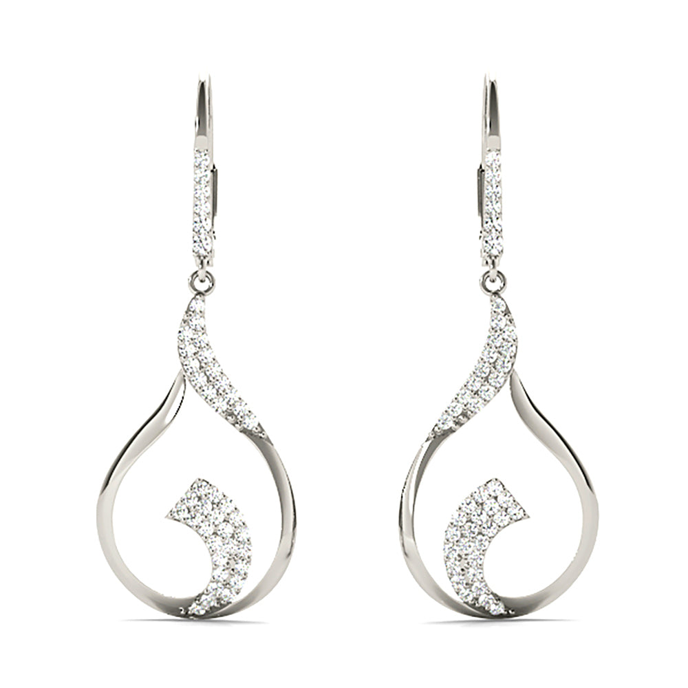 0.45 ctw Diamond Drop Earrings Modern Cocktail Style - 18K White Gold