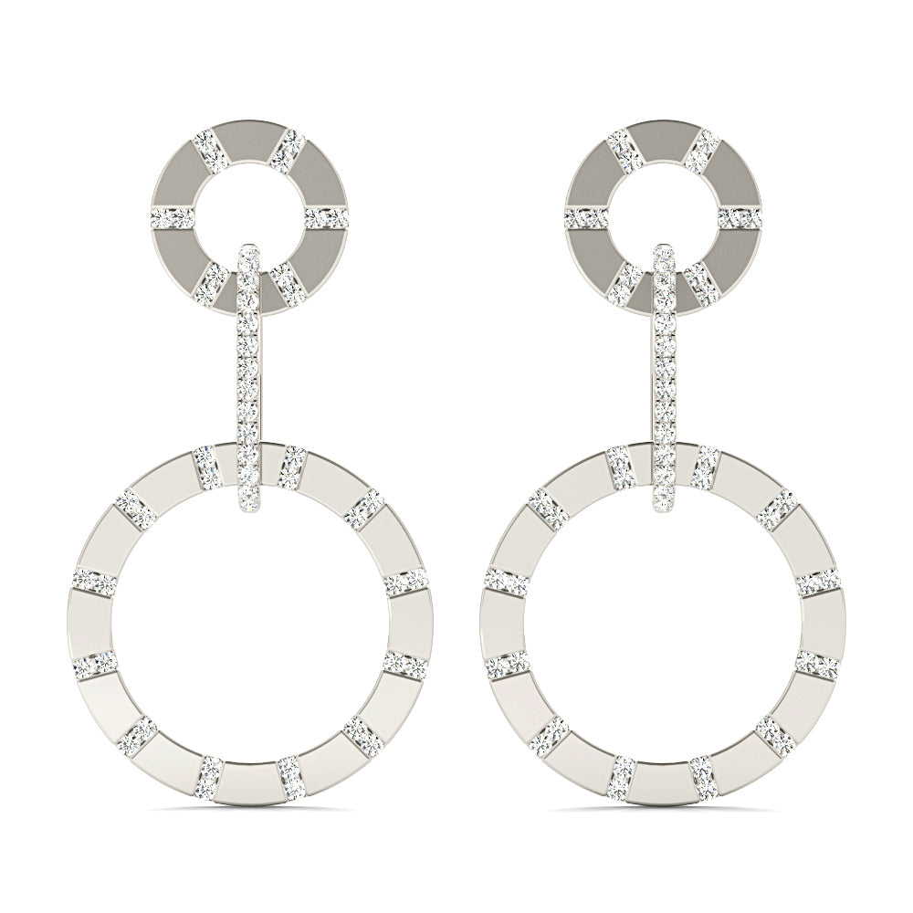 1.00 ctw Diamond Circle Drop Earrings - 18K White Gold