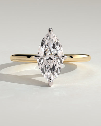 Hellen - Marquise Claw Solitaire with Hidden Halo Engagement Ring - Yellow Two-Tone