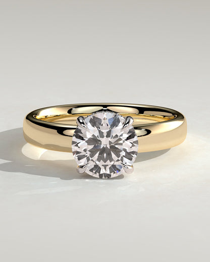 Kylie - Statement Round Claw Solitaire with Cigar Band and Hidden Halo Engagement Ring - Yellow Two-Tone