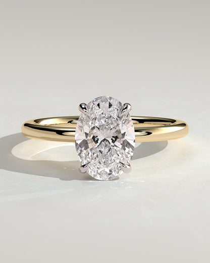 Daisy - Classic Oval Claw Solitaire Engagement Ring - Yellow Two-Tone