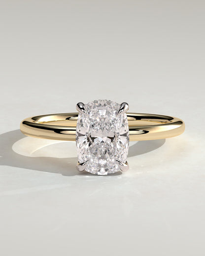 Ava - Elongated Cushion Claw Solitaire with Hidden Halo Engagement Ring - Yellow Two-Tone