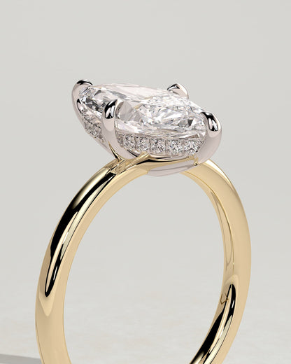 Hellen - Marquise Claw Solitaire with Hidden Halo Engagement Ring - Yellow Two-Tone