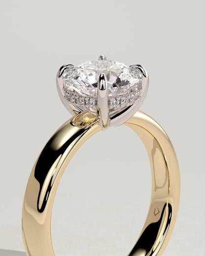 Kylie - Statement Round Claw Solitaire with Cigar Band and Hidden Halo Engagement Ring - Yellow Two-Tone