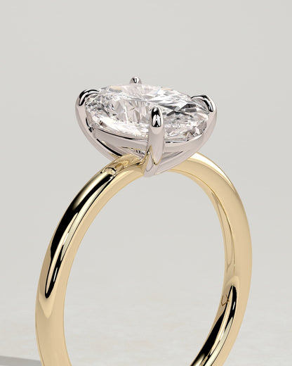 Daisy - Classic Oval Claw Solitaire Engagement Ring - Yellow Two-Tone