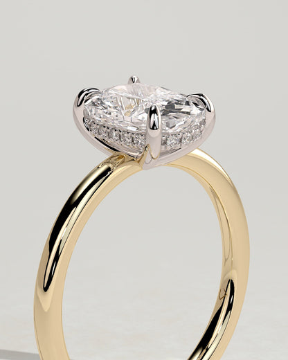 Ava - Elongated Cushion Claw Solitaire with Hidden Halo Engagement Ring - Yellow Two-Tone