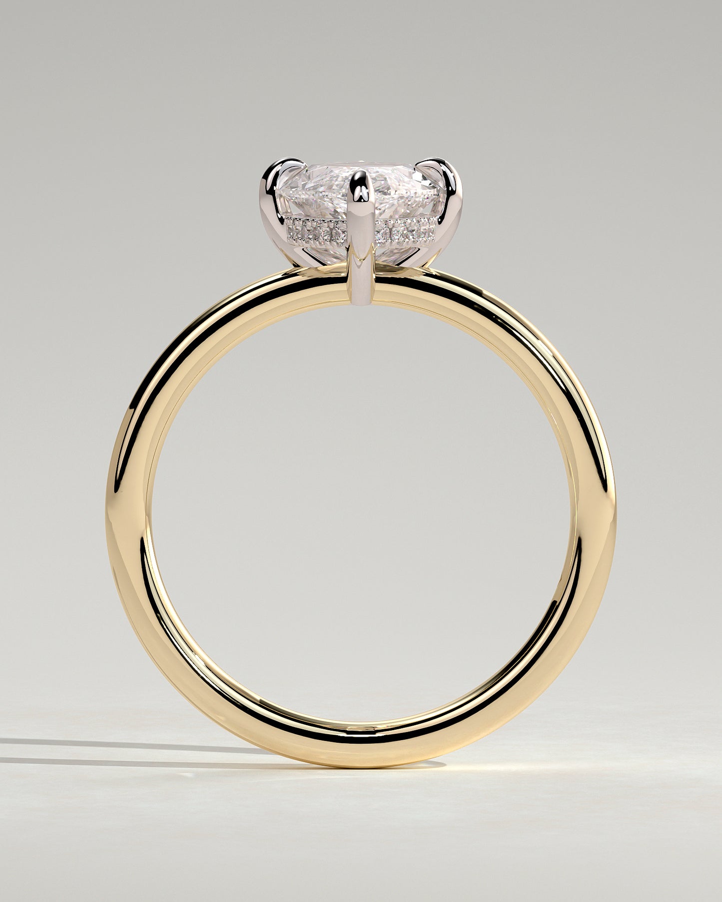 Hellen - Marquise Claw Solitaire with Hidden Halo Engagement Ring - Yellow Two-Tone - Yellow Two-Tone 2ct