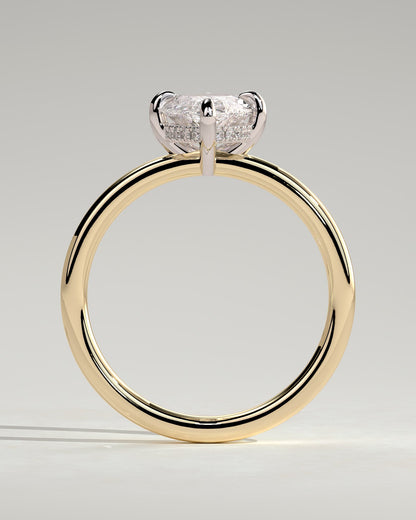 Hellen - Marquise Claw Solitaire with Hidden Halo Engagement Ring - Yellow Two-Tone