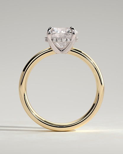 Kylie - Statement Round Claw Solitaire with Cigar Band and Hidden Halo Engagement Ring - Yellow Two-Tone