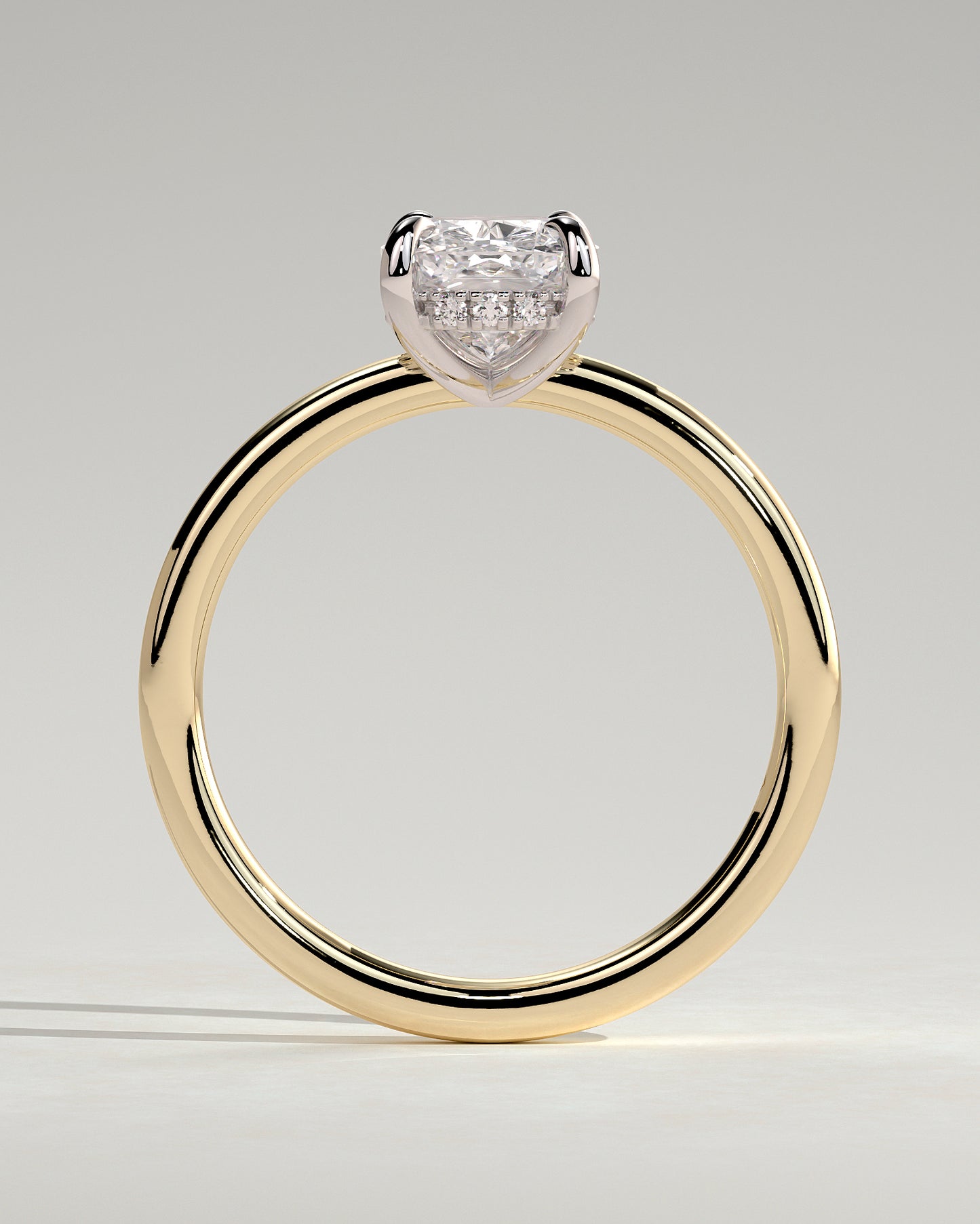 Ava - Elongated Cushion Claw Solitaire with Hidden Halo Engagement Ring - Yellow Two-Tone - Yellow Two-Tone 2ct