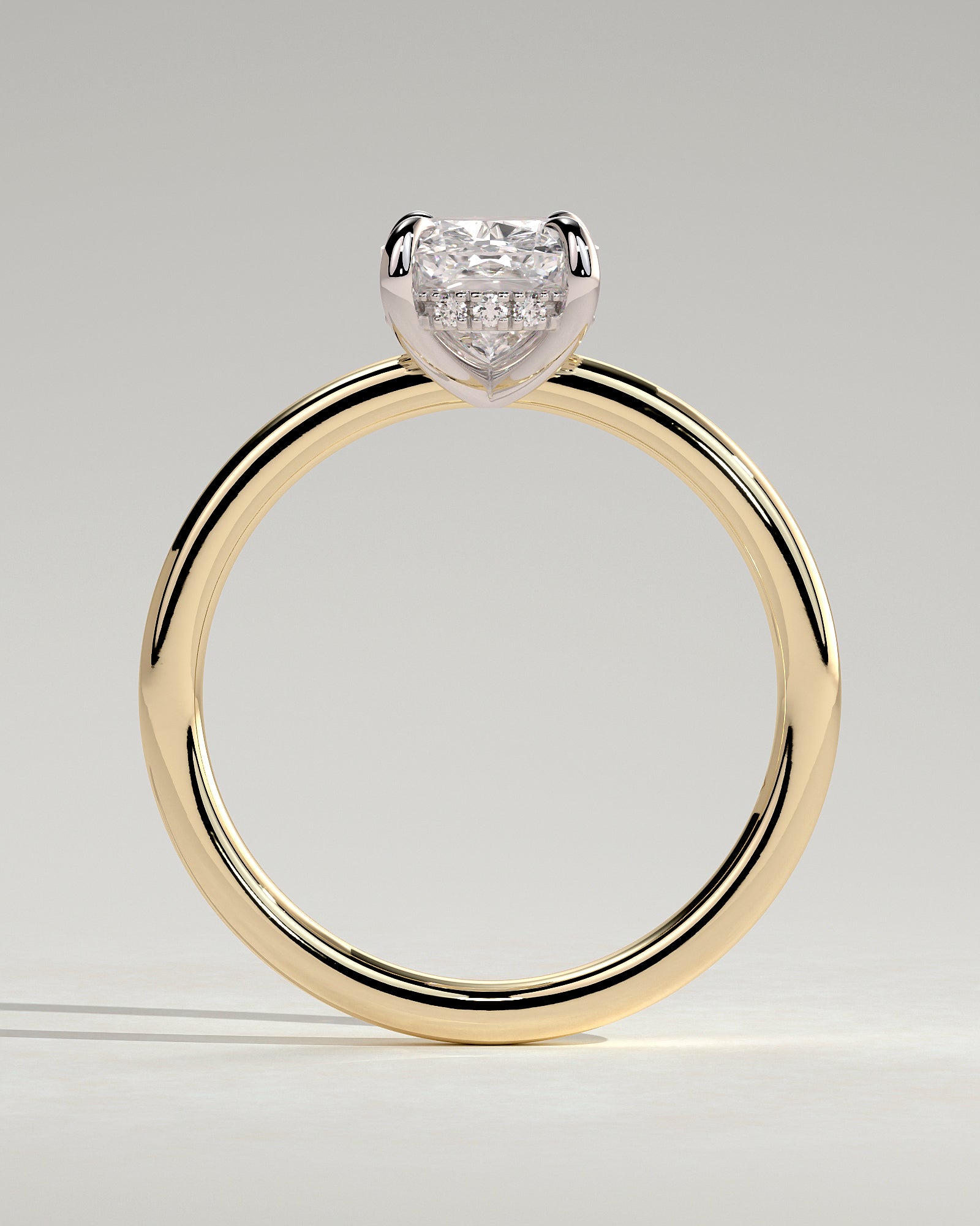 Ava - Elongated Cushion Claw Solitaire with Hidden Halo Engagement Ring - Yellow Two-Tone - Yellow Two-Tone 2ct