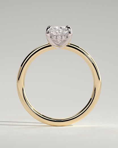 Ava - Elongated Cushion Claw Solitaire with Hidden Halo Engagement Ring - Yellow Two-Tone