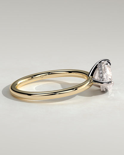 Priscilla - Pear East West Claw Solitaire with Hidden Halo Engagement Ring - Yellow Two-Tone