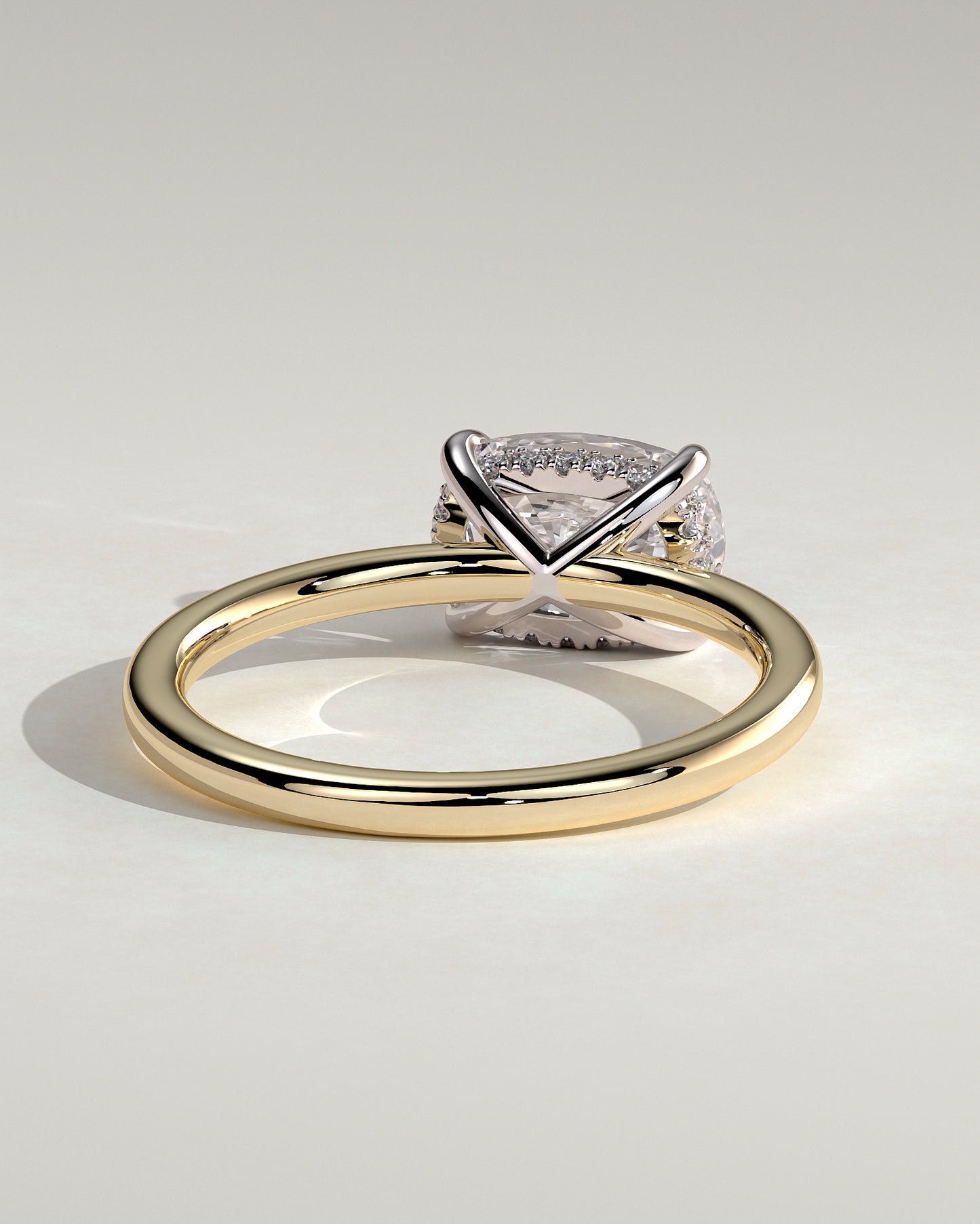 Frida - Elongated Cushion East West Claw Solitaire with Hidden Halo Engagement Ring - Yellow Two-Tone - Yellow Two-Tone 2ct