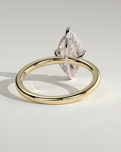 Hellen - Marquise Claw Solitaire with Hidden Halo Engagement Ring - Yellow Two-Tone