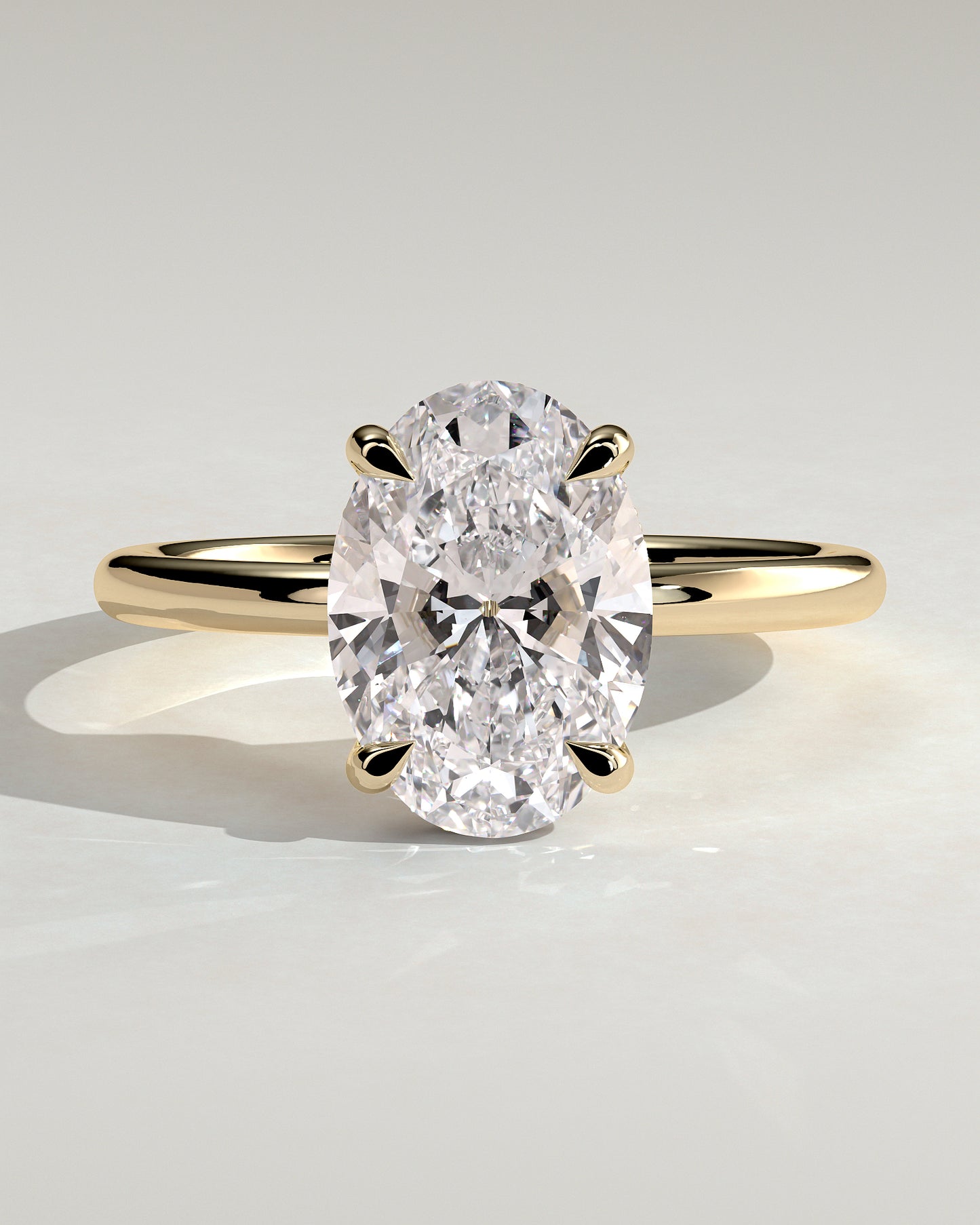 Emma - Classic Oval Claw Solitaire with Hidden Halo Engagement Ring - Yellow Gold - Yellow Gold