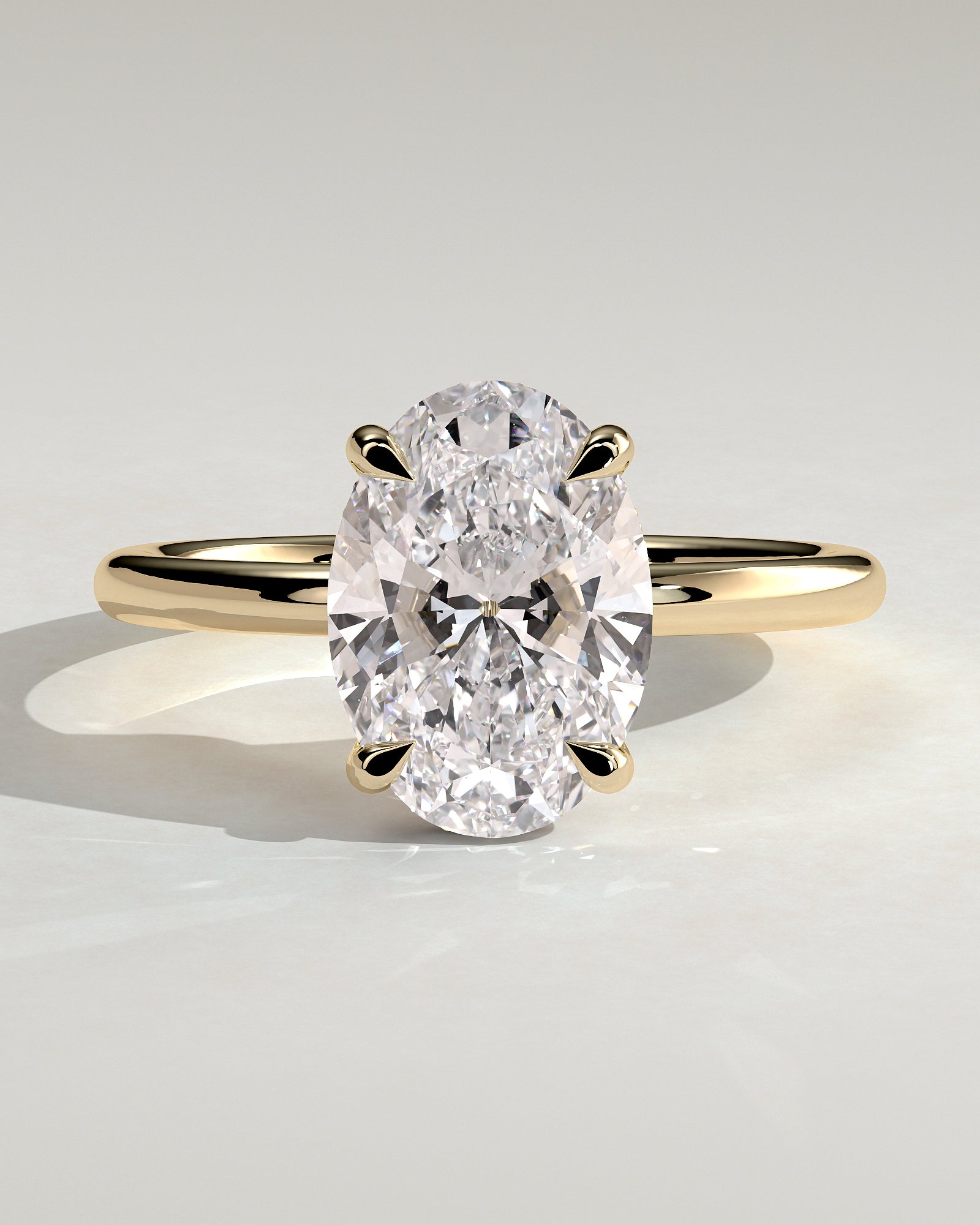 Emma - Classic Oval Claw Solitaire with Hidden Halo Engagement Ring - Yellow Gold - Yellow Gold