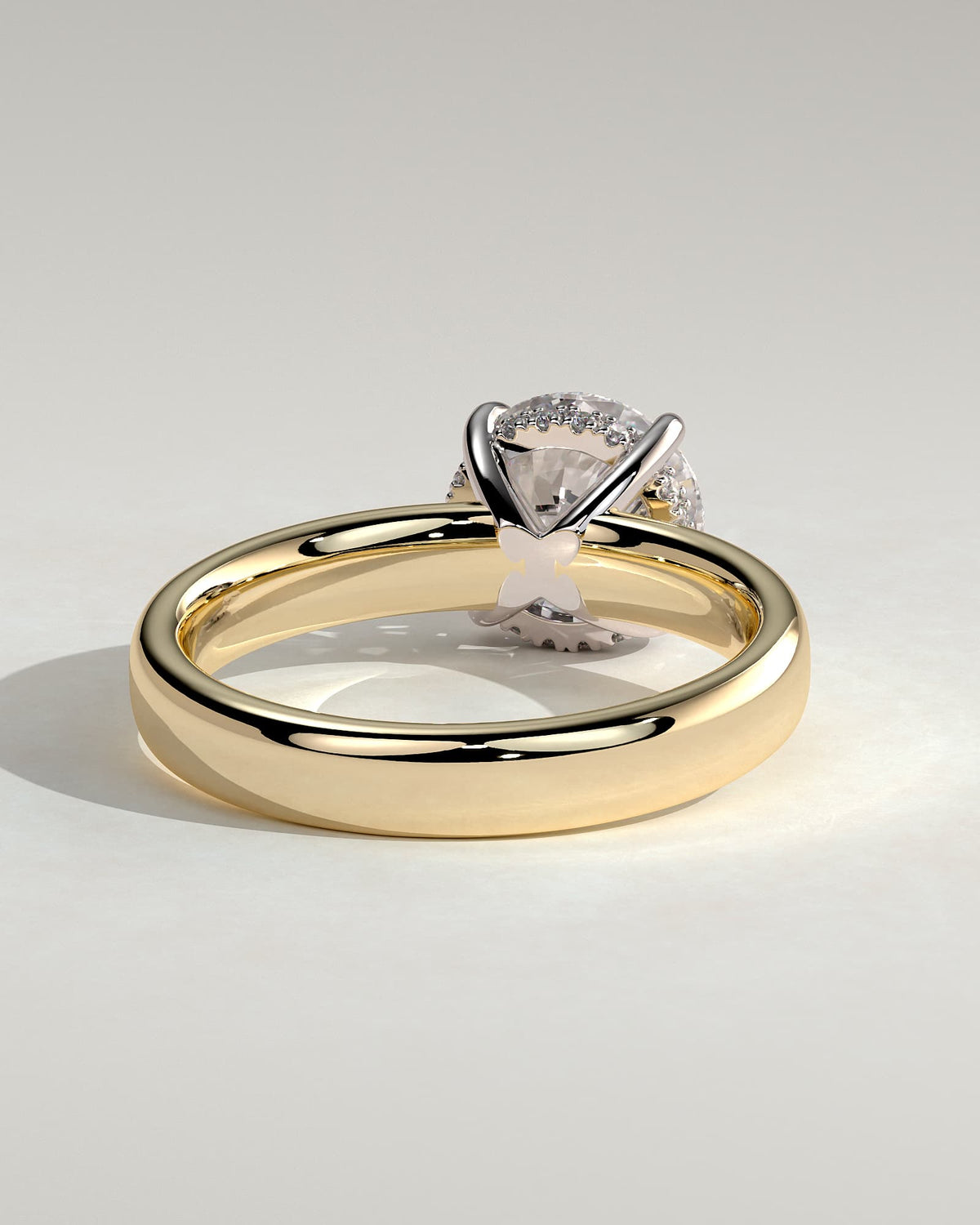 Kylie - Statement Round Claw Solitaire with Cigar Band and Hidden Halo Engagement Ring - Yellow Two-Tone