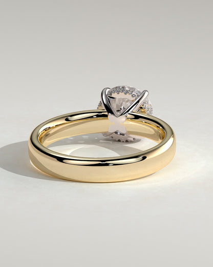 Kylie - Statement Round Claw Solitaire with Cigar Band and Hidden Halo Engagement Ring - Yellow Two-Tone