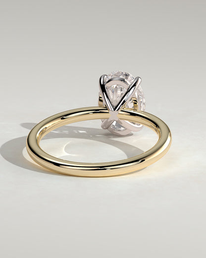 Daisy - Classic Oval Claw Solitaire Engagement Ring - Yellow Two-Tone