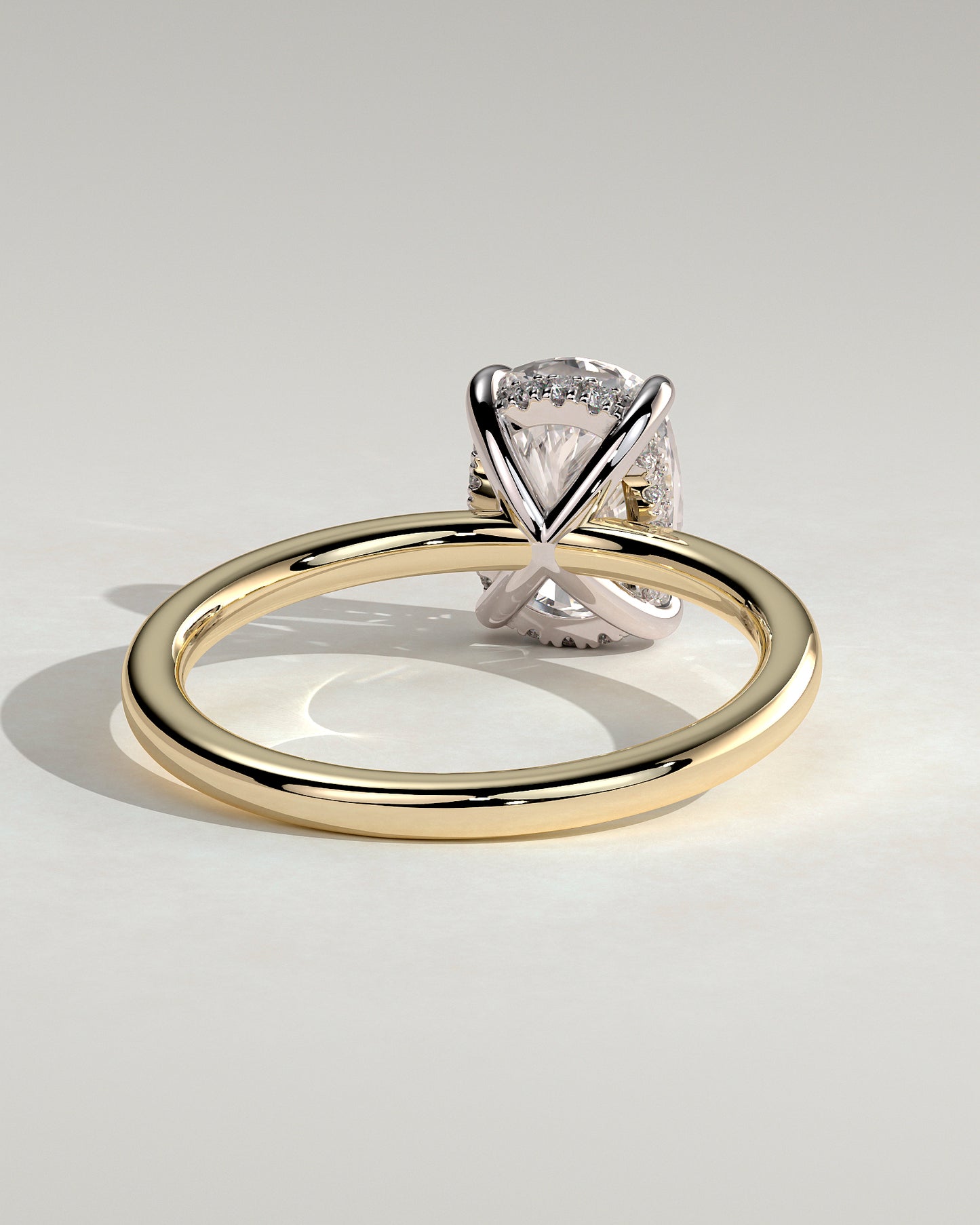 Ava - Elongated Cushion Claw Solitaire with Hidden Halo Engagement Ring - Yellow Two-Tone - Yellow Two-Tone 2ct