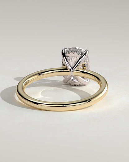 Ava - Elongated Cushion Claw Solitaire with Hidden Halo Engagement Ring - Yellow Two-Tone