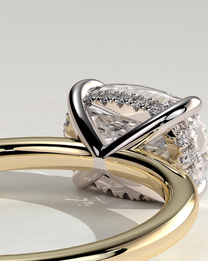 Frida - Elongated Cushion East West Claw Solitaire with Hidden Halo Engagement Ring - Yellow Two-Tone