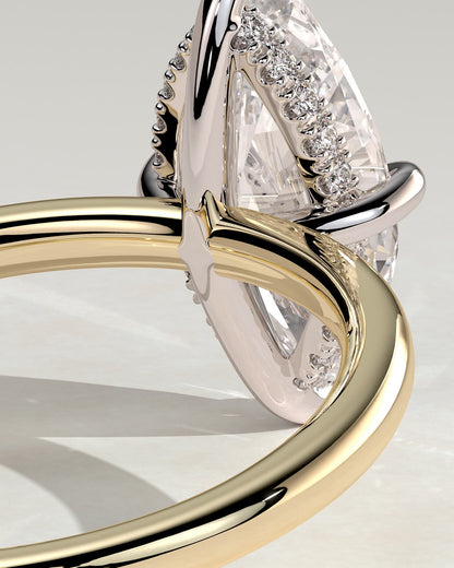 Hellen - Marquise Claw Solitaire with Hidden Halo Engagement Ring - Yellow Two-Tone