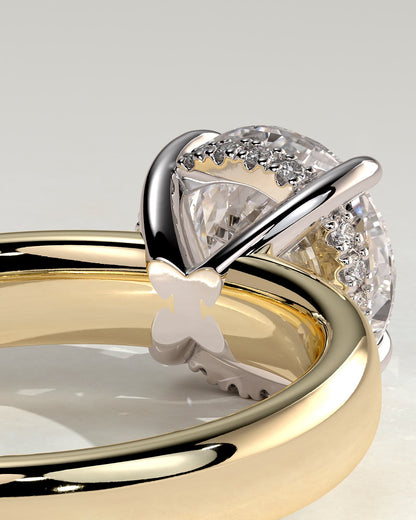 Kylie - Statement Round Claw Solitaire with Cigar Band and Hidden Halo Engagement Ring - Yellow Two-Tone