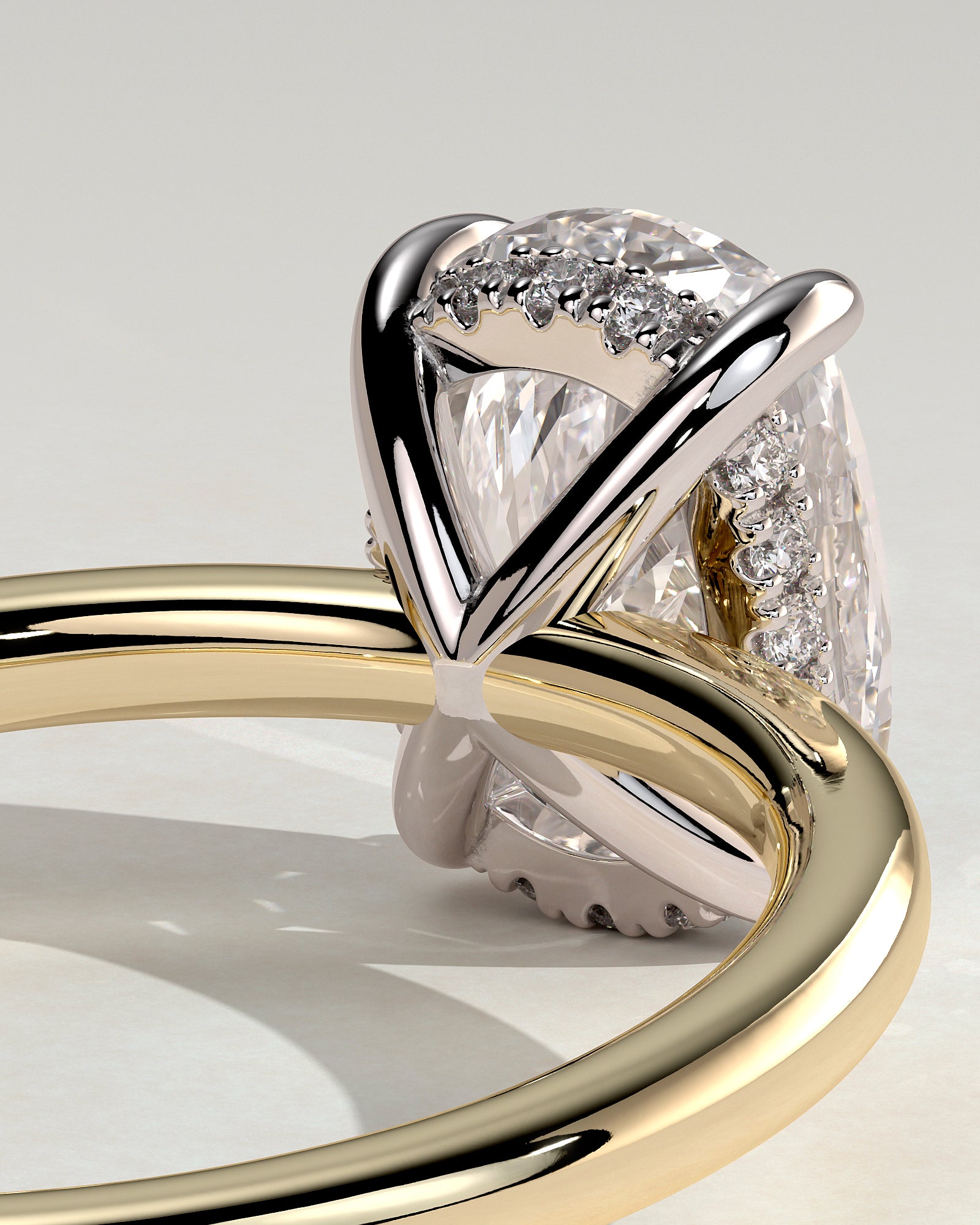 Ava - Elongated Cushion Claw Solitaire with Hidden Halo Engagement Ring - Yellow Two-Tone - Yellow Two-Tone 2ct