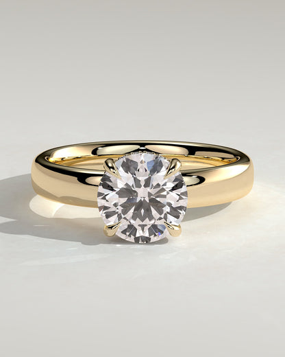 Kylie - Statement Round Claw Solitaire with Cigar Band and Hidden Halo Engagement Ring - Yellow Gold