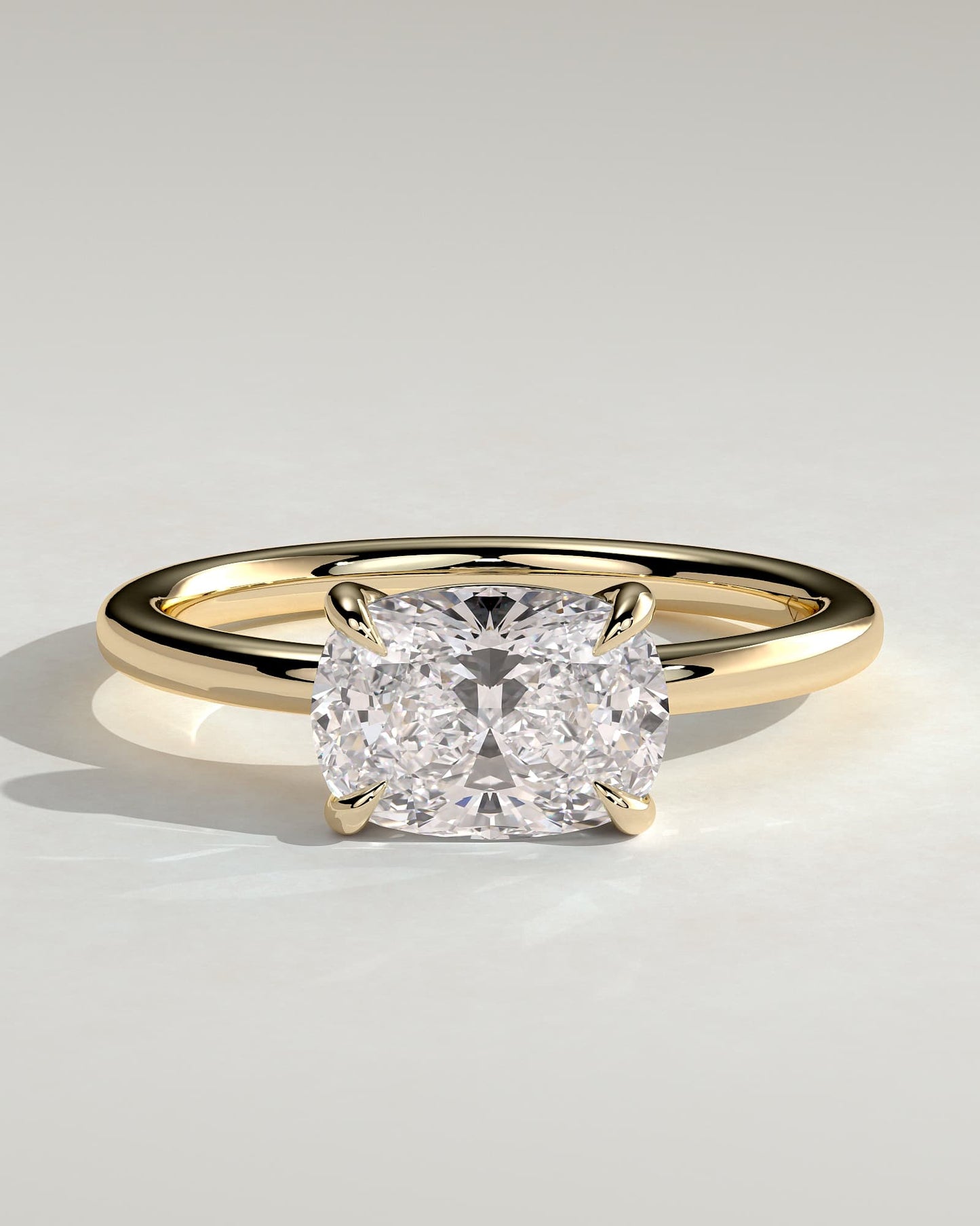 Lucille - Elongated Cushion East West Claw Solitaire Engagement Ring - Yellow Gold