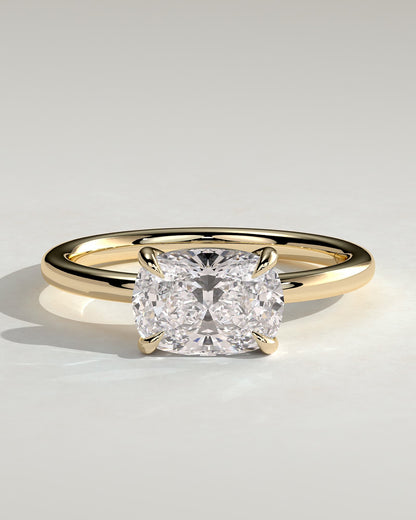 Lucille - Elongated Cushion East West Claw Solitaire Engagement Ring - Yellow Gold