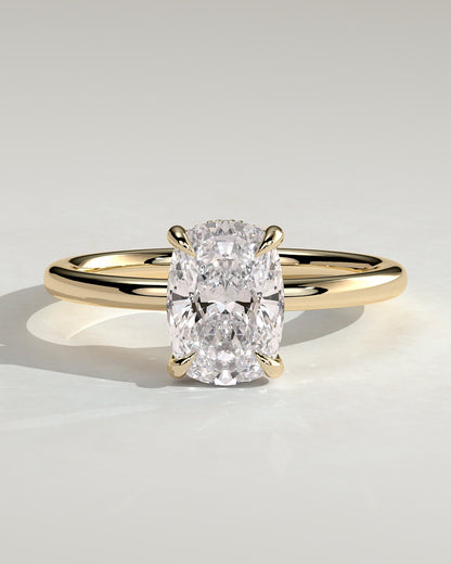 Ava - Elongated Cushion Claw Solitaire with Hidden Halo Engagement Ring - Yellow Gold