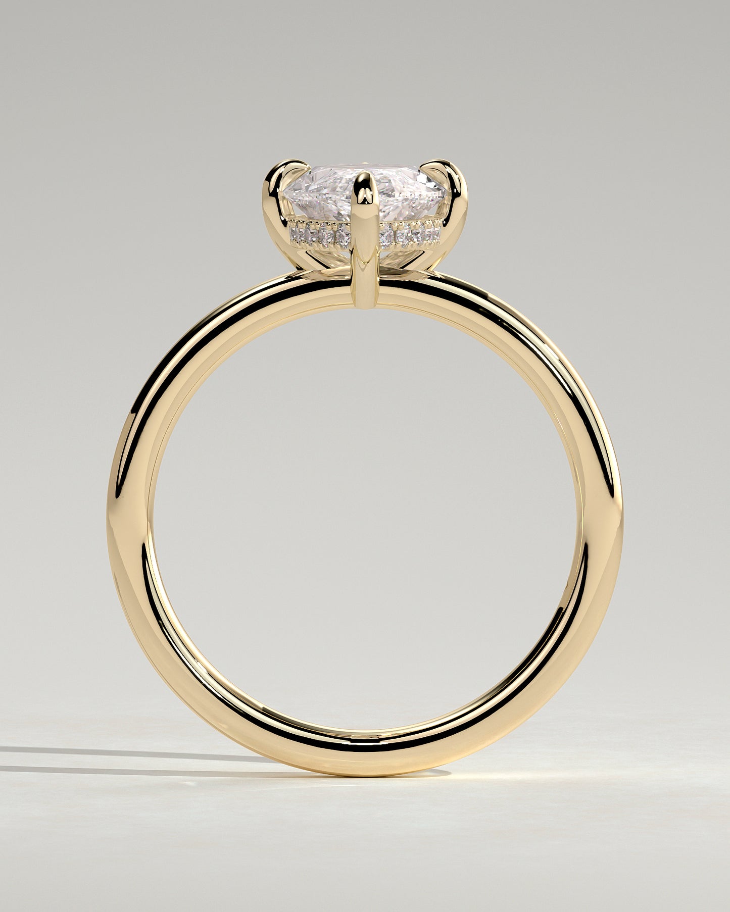 Hellen - Marquise Claw Solitaire with Hidden Halo Engagement Ring - Yellow Gold - Yellow Gold 2ct