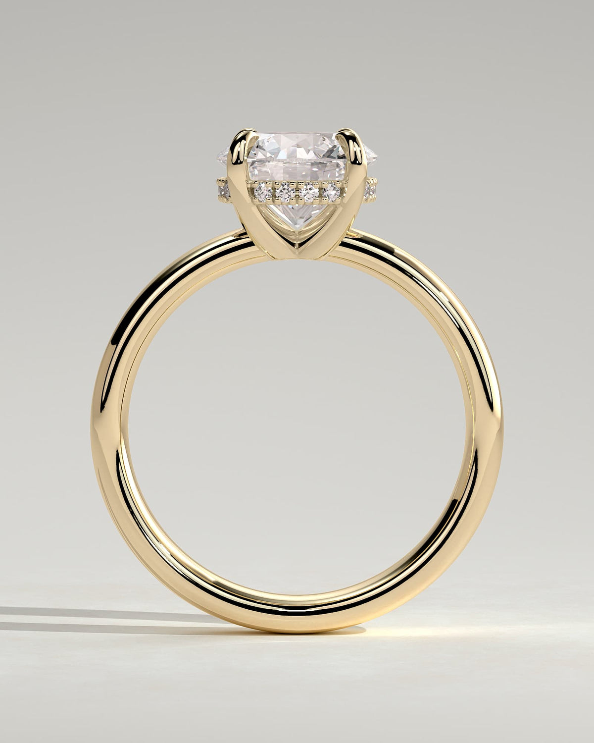 Kylie - Statement Round Claw Solitaire with Cigar Band and Hidden Halo Engagement Ring - Yellow Gold