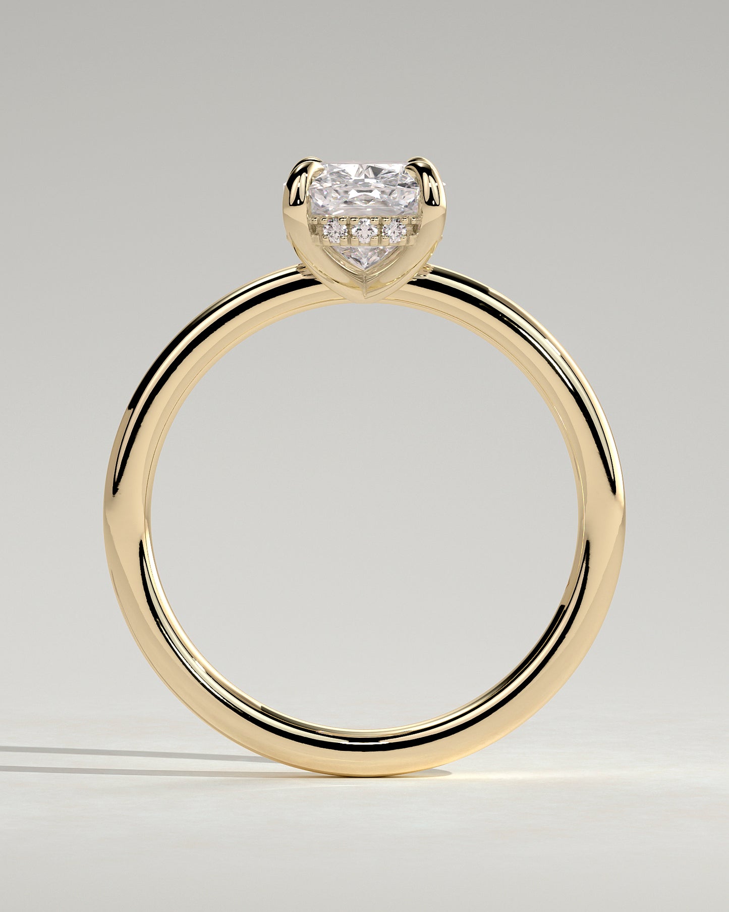 Ava - Elongated Cushion Claw Solitaire with Hidden Halo Engagement Ring - Yellow Gold - Yellow Gold 2ct
