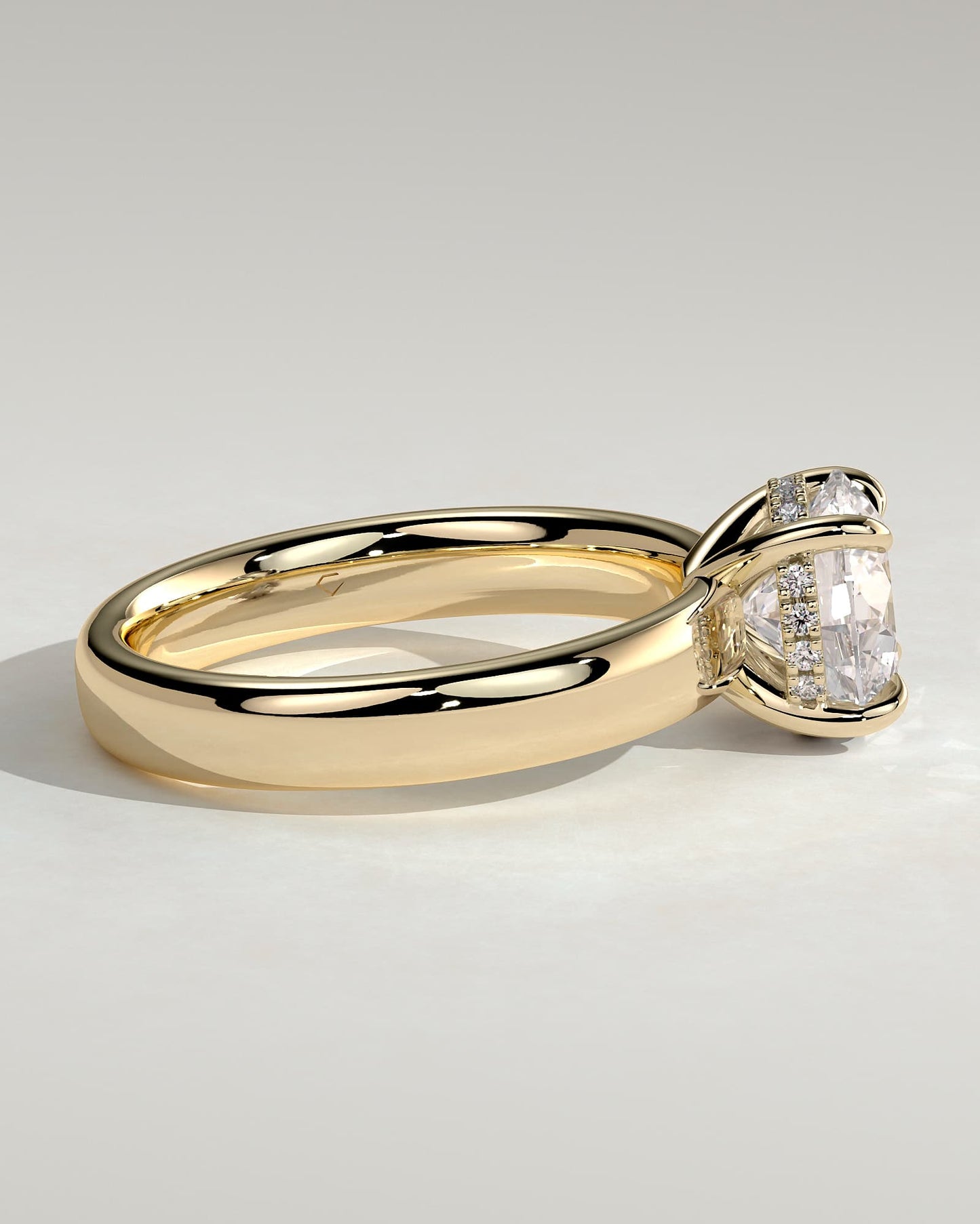 Kylie - Statement Round Claw Solitaire with Cigar Band and Hidden Halo Engagement Ring - Yellow Gold