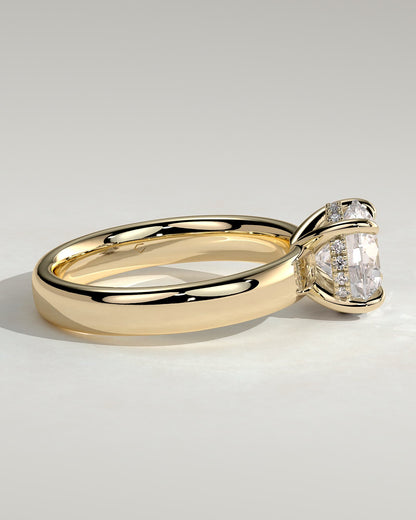 Kylie - Statement Round Claw Solitaire with Cigar Band and Hidden Halo Engagement Ring - Yellow Gold