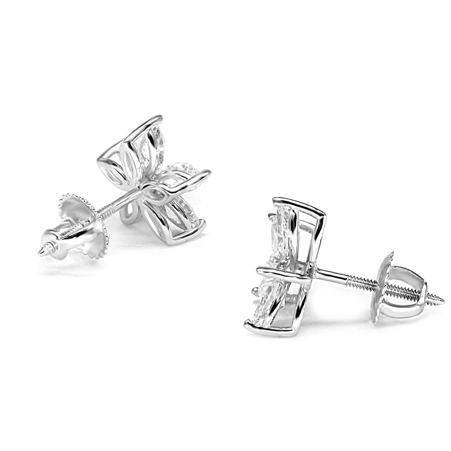 1.50 ctw Marquise Cut Diamond Flower Earrings - 14K White Gold - F-G Color VS1-VS2 Clarity