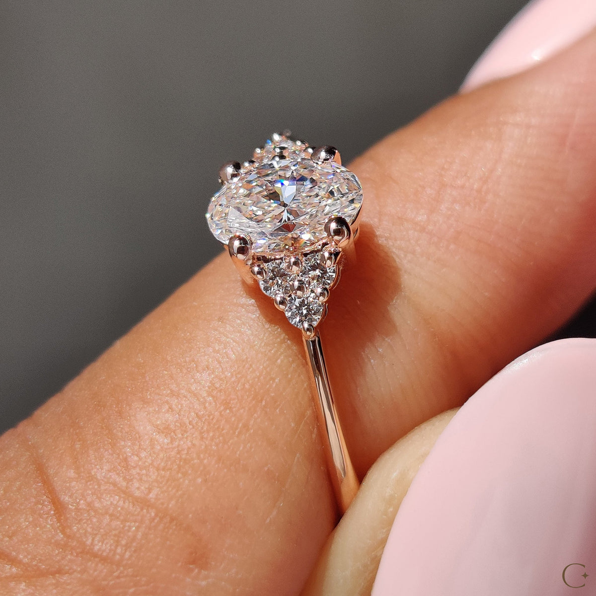 Oval Shaped Diamond Engagement Ring In Muse Style
