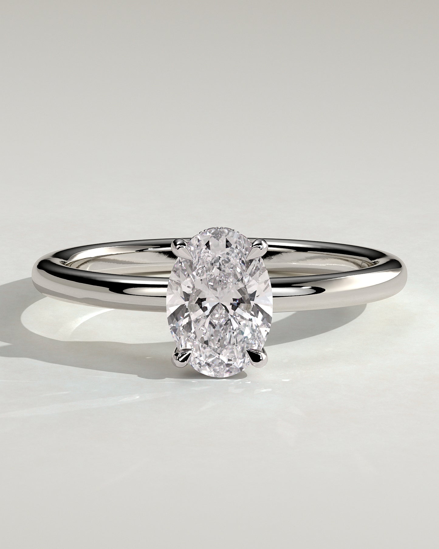 Emma - Classic Oval Claw Solitaire with Hidden Halo Engagement Ring - Platinum - White Gold / Platinum
